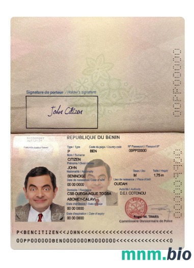 Paszport Beninu 2022-obecnie, szablon w formacie PSD